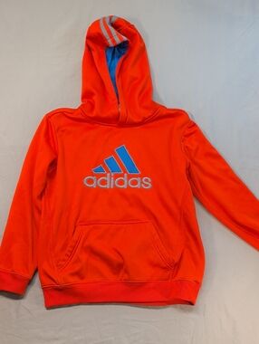 adidas Kids Bright Orange Hoodie with Blue Logo